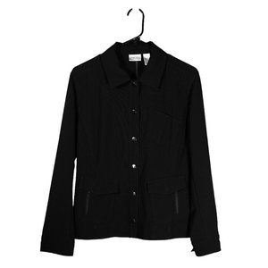 Chico's Women's Shirt Collared Button Up Black Stretch Long Sleeve Top 1 US M/8